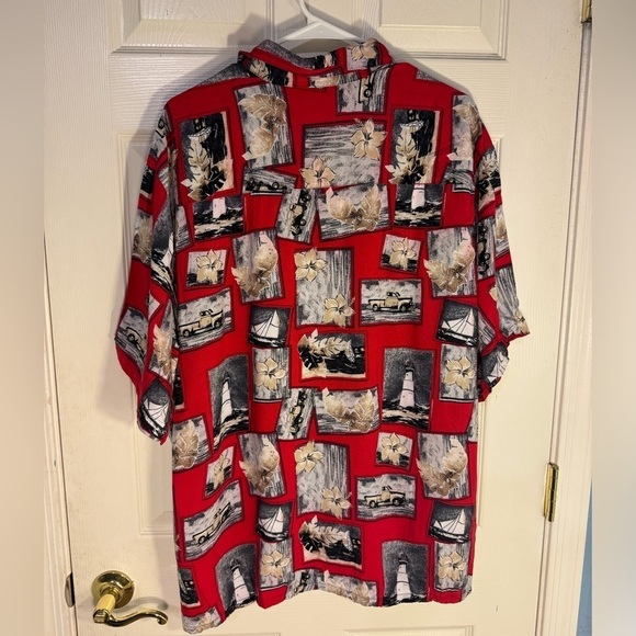 Puritan Vacation Shirt Men Sz XL Button Front Red Lighthouse Sailing SS Collared - Picture 2 of 4